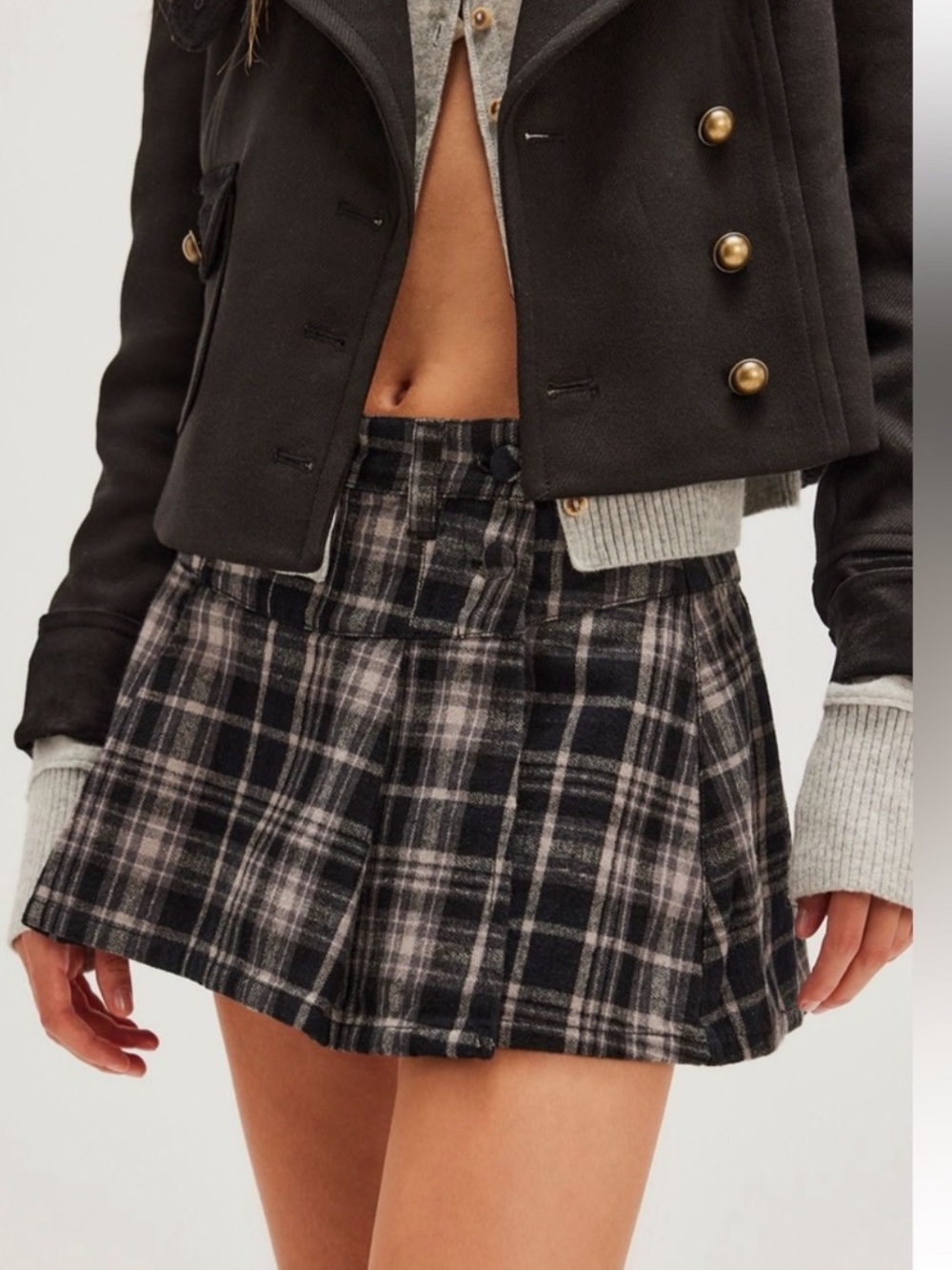 FREE PEOPLE SERENA DOUBLE BUTTON PLAID SKORT  SIZE 12